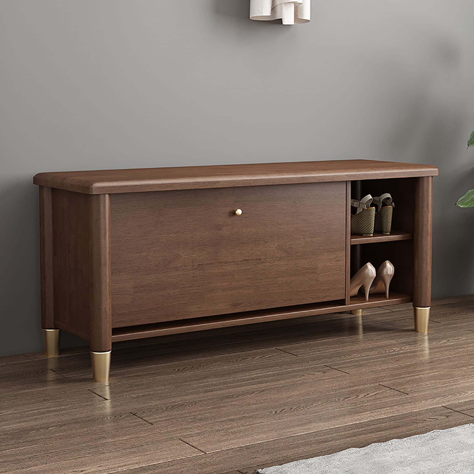 Banc de rangement chaussures premium en métal et panneau de bois, assise d'entrée robuste