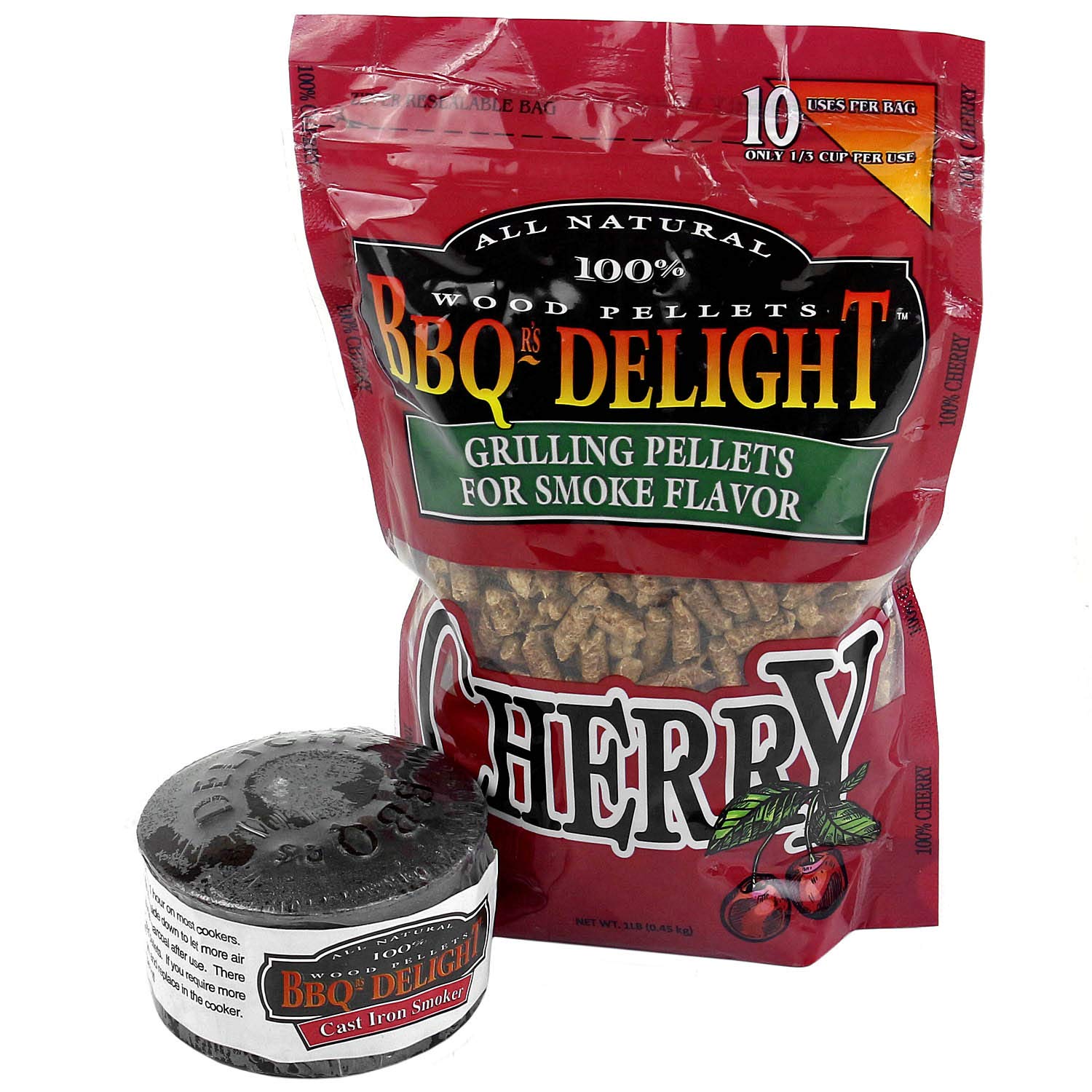 BBQr's Delight Cast Iron Smoker Pot Wood Pellet Smoke BBQ with 1lb Cherry Wood Pellets