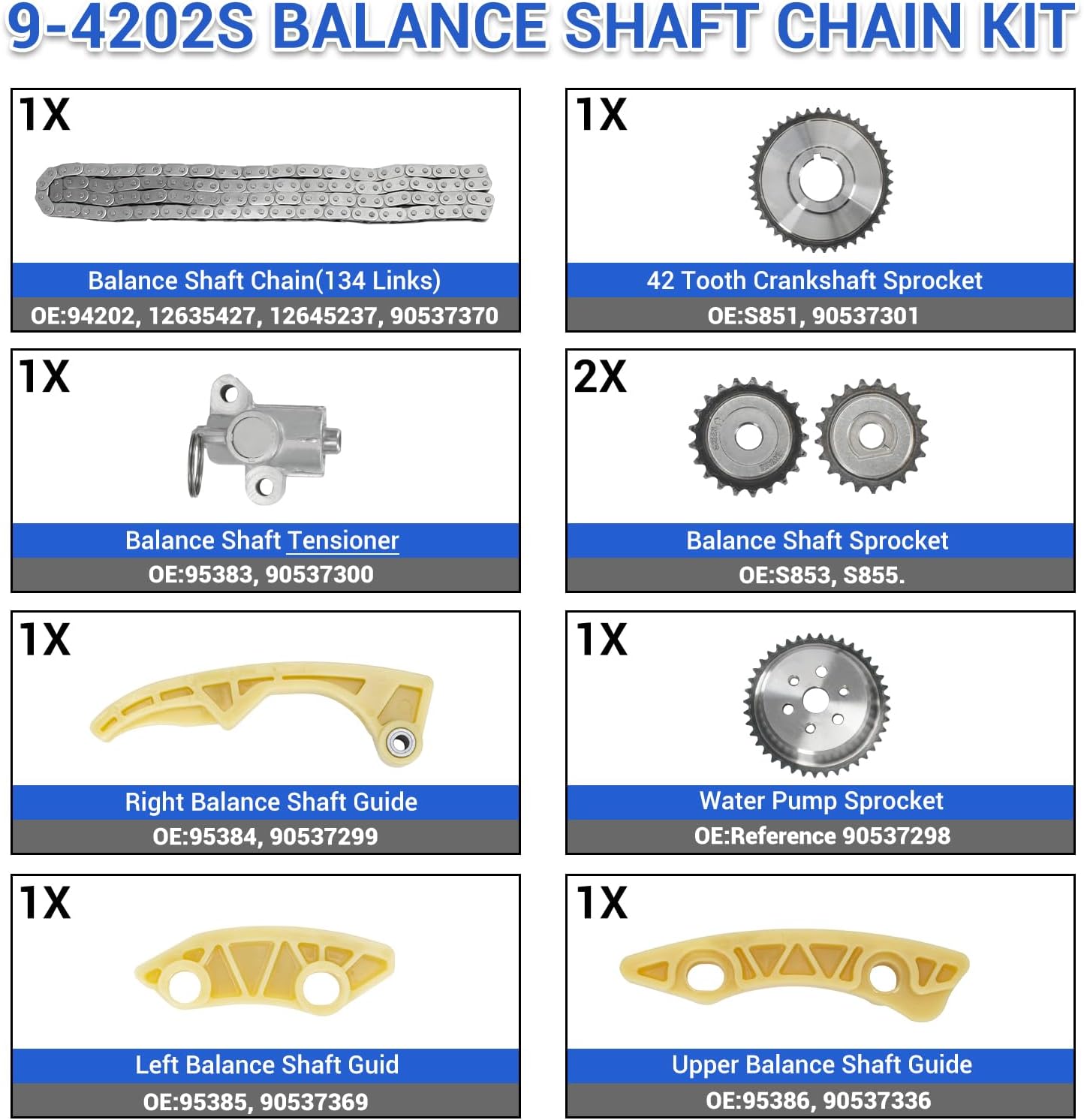 94201S Engine Timing Chain Kit for Chevy Cobalt Captiva Equinox Malibu HHR, Buick LaCrosse Regal Verano, GMC Terrain SAAB Pontiac Saturn 2.0 2.2 2.4L Ecotec Replace 9-4201S 9-4201SX
