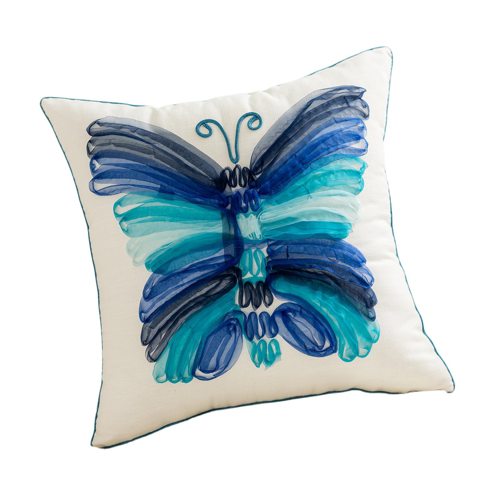 Sodeber Blue Embroidery Pillowcase Cotton Square Throw Cushion Cover Home Decoration Offices Chair Back