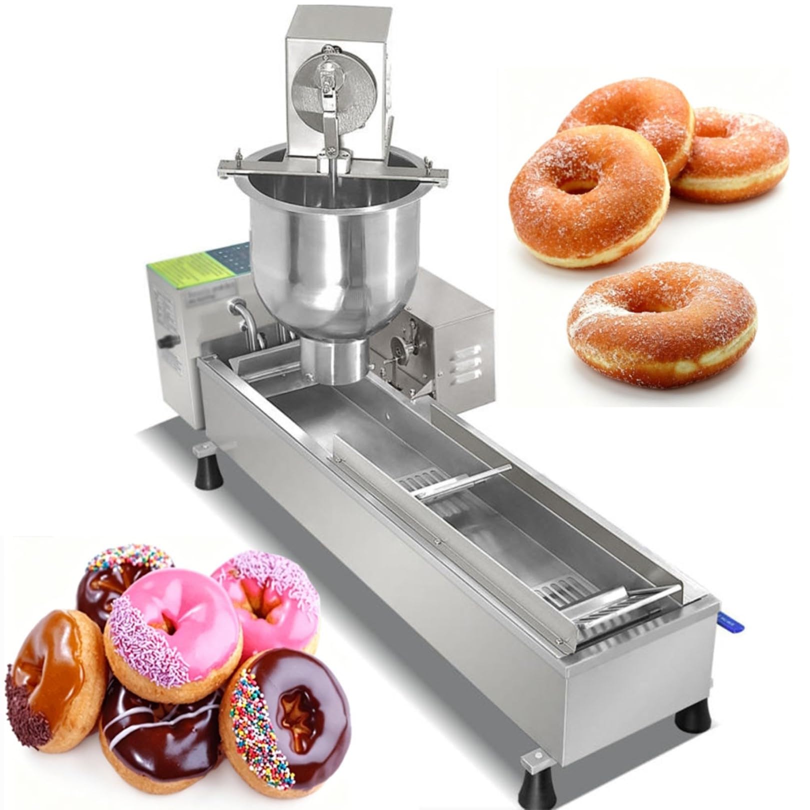 Mini Donut Maker Maschine Elektrische Edelstahl Fritteuse Auto Zählen & Wenden Timer & Temperaturregelung Bis zu 800 Donuts pro Stunde