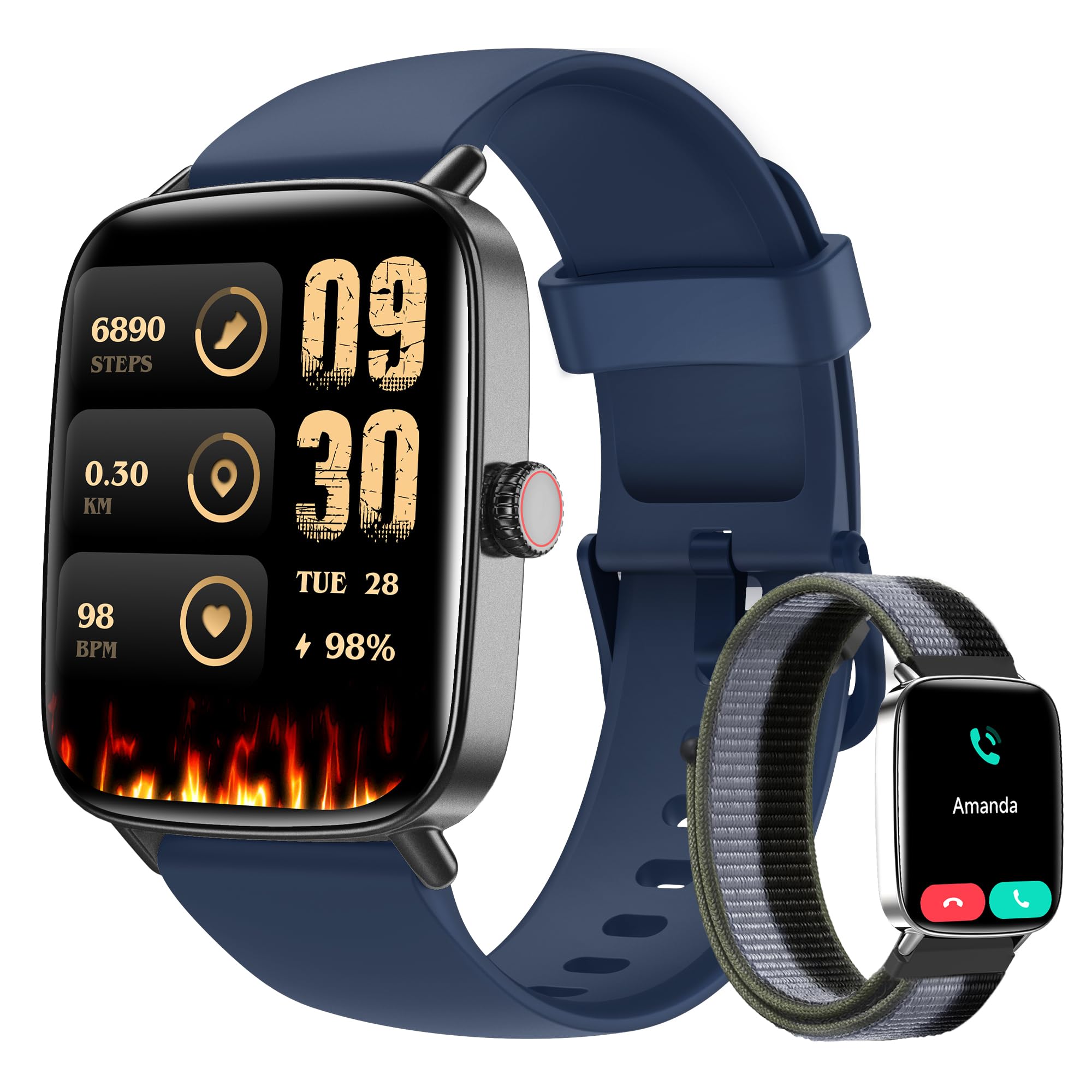 Smart Watch for Women Men, 1.85" HD AMOLED Fitness Tracker (Answer/Call) with 24/7 Heart Rate/Sleep/SpO2 Monitor for iPhone & Android, 120+ Sports Modes Smartwatch with IP68 Waterproof, 2 Bands — view 10