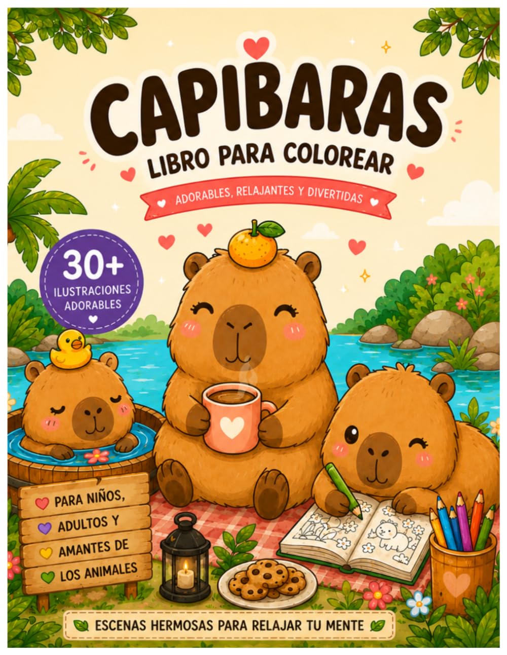 Cozy Capibaras: +30 ilustraciones adorables para relajarte y colorear