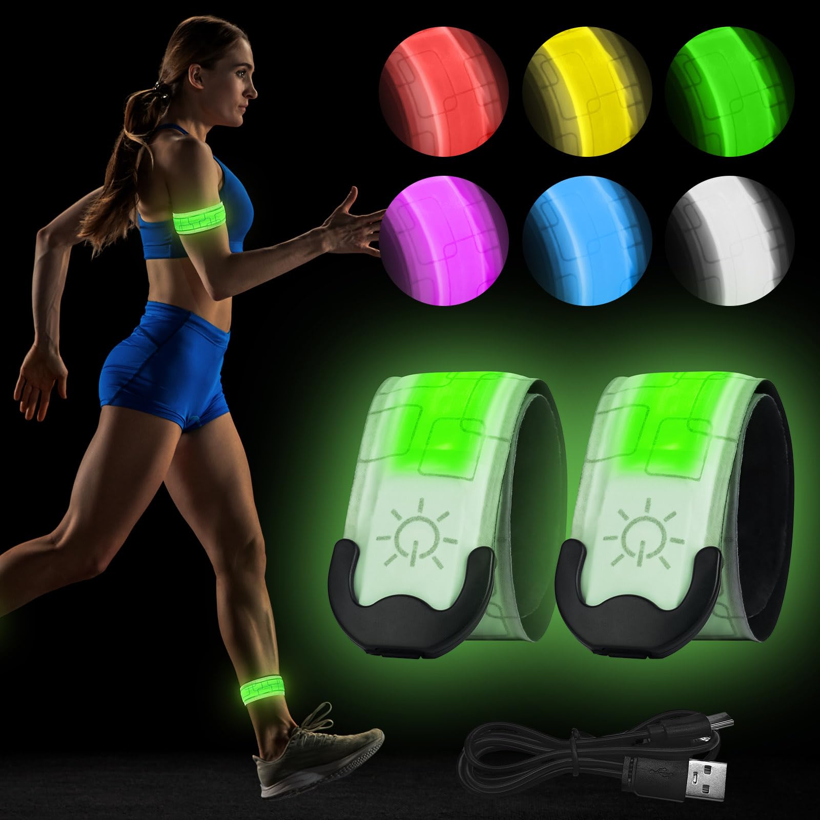 flintronic Bande Catarifrangenti, LED Bracciale, Braccialetto Riflettente LED, Braccialetto Ricaricabile USB, Racciale Catarifrangent, Fascia per Braccio Ricaricabile per Bici Jogging
