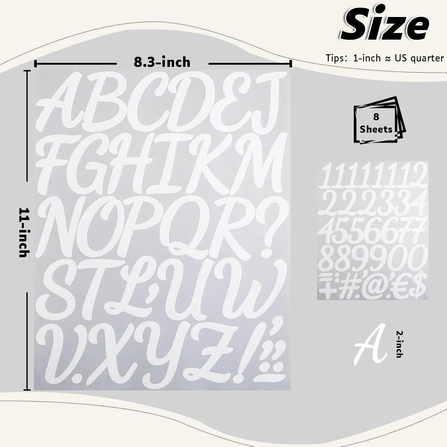 290 Pieces 2 Inch Self Adhesive White Letter Number Stickers | Vinyl Alphabet Waterproof Letters Numbers for Mailbox, Bulletin Board, Poster, Classroom, Scrapbook and Outdoor (8 Sheets)