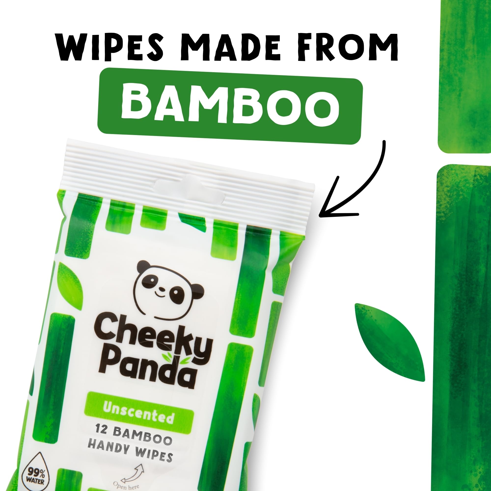 The Cheeky Panda Mini chusteczki podróżne | 12 opakowań po 12 chusteczek na mokro na bazie wody w 99% (144 chusteczki)