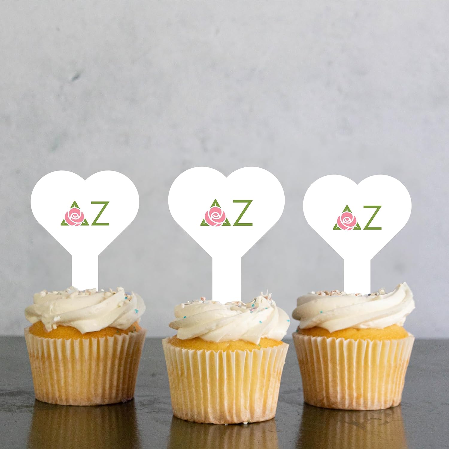 Delta Zeta Cupcake Toppers, Officially Licensed Sorority Dessert Picks, Solid Plastic, American-Made (Heart, 50)