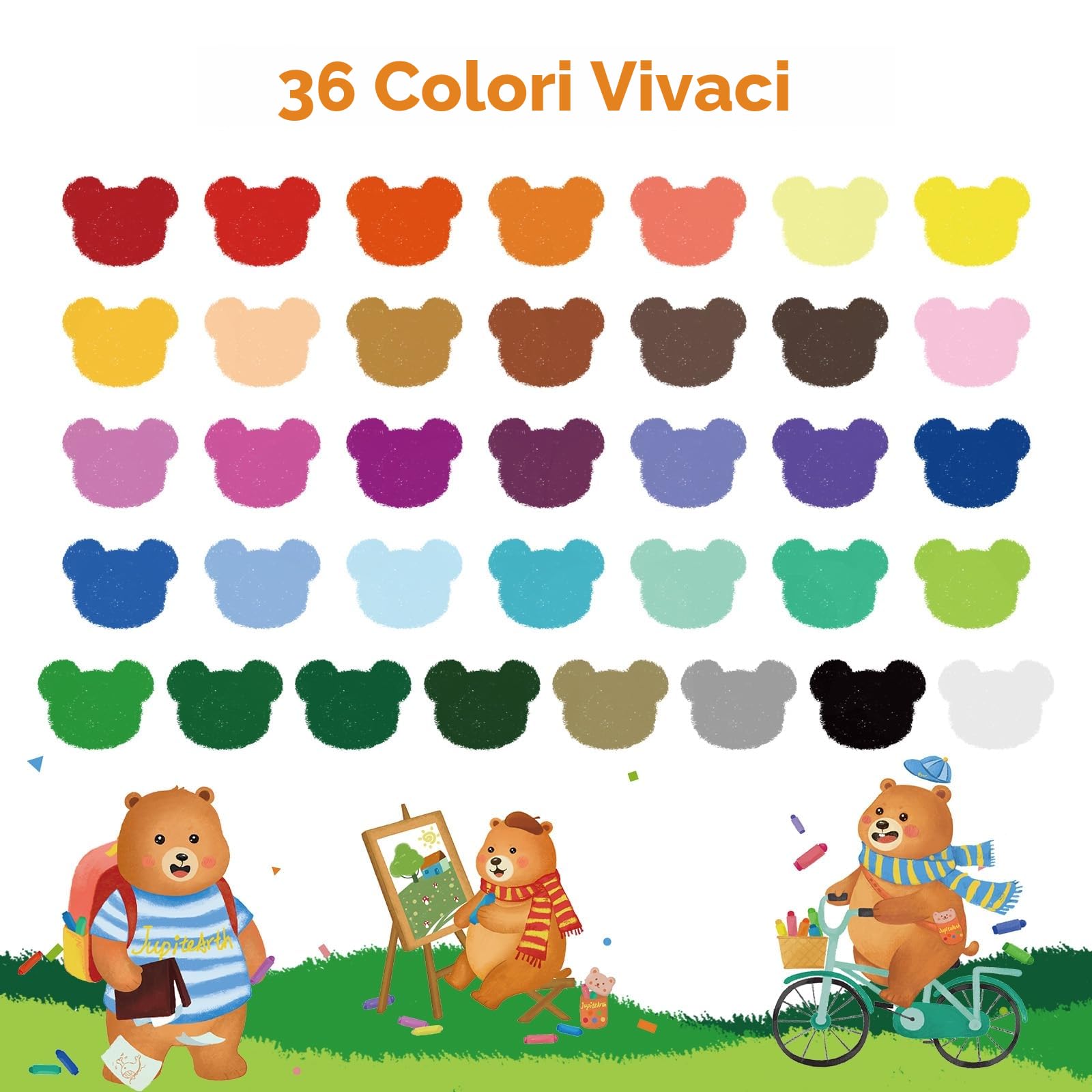 JUPITEARTH 36 pastelli colorati per bambini da 1 a 8 anni, non tossici, lavabili, forniture artistiche ultra setose e facili da impugnare
