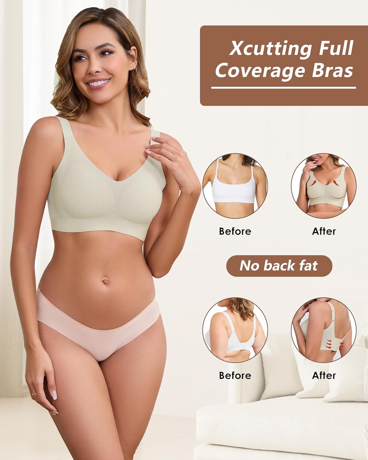 Lace Vertical Stripe Pull Up Bras for Women No Underwire Wireless Seamless Bralette Comfort Supportive Full Coverage - Image 4