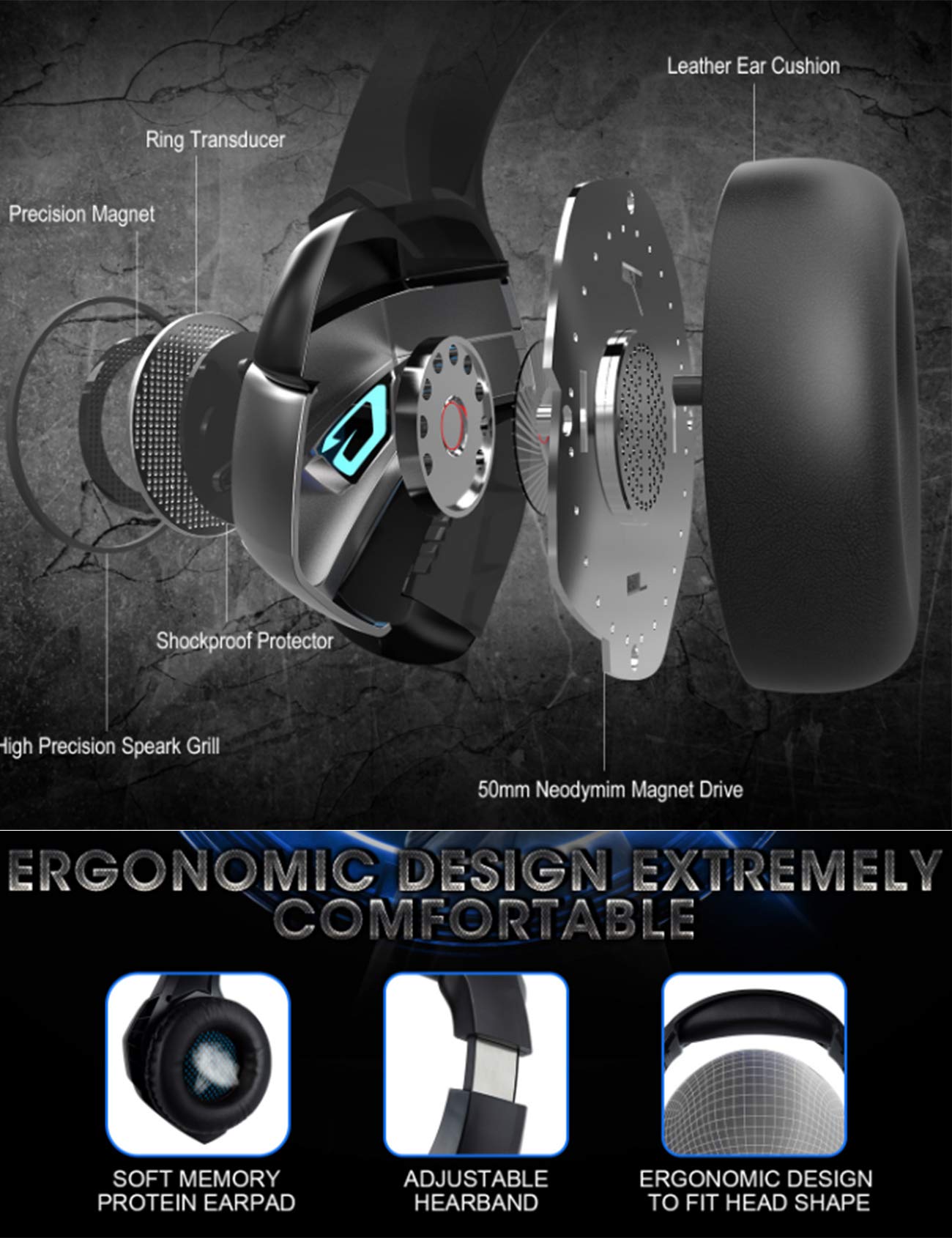 Bestgift - Cuffie stereo da gioco con cavo da 3,5 mm, con riduzione del rumore, microfono e controllo del volume, per PS4/PC/PSP/cellulare, con memoria morbida, per laptop e Mac Nero Black+Blue