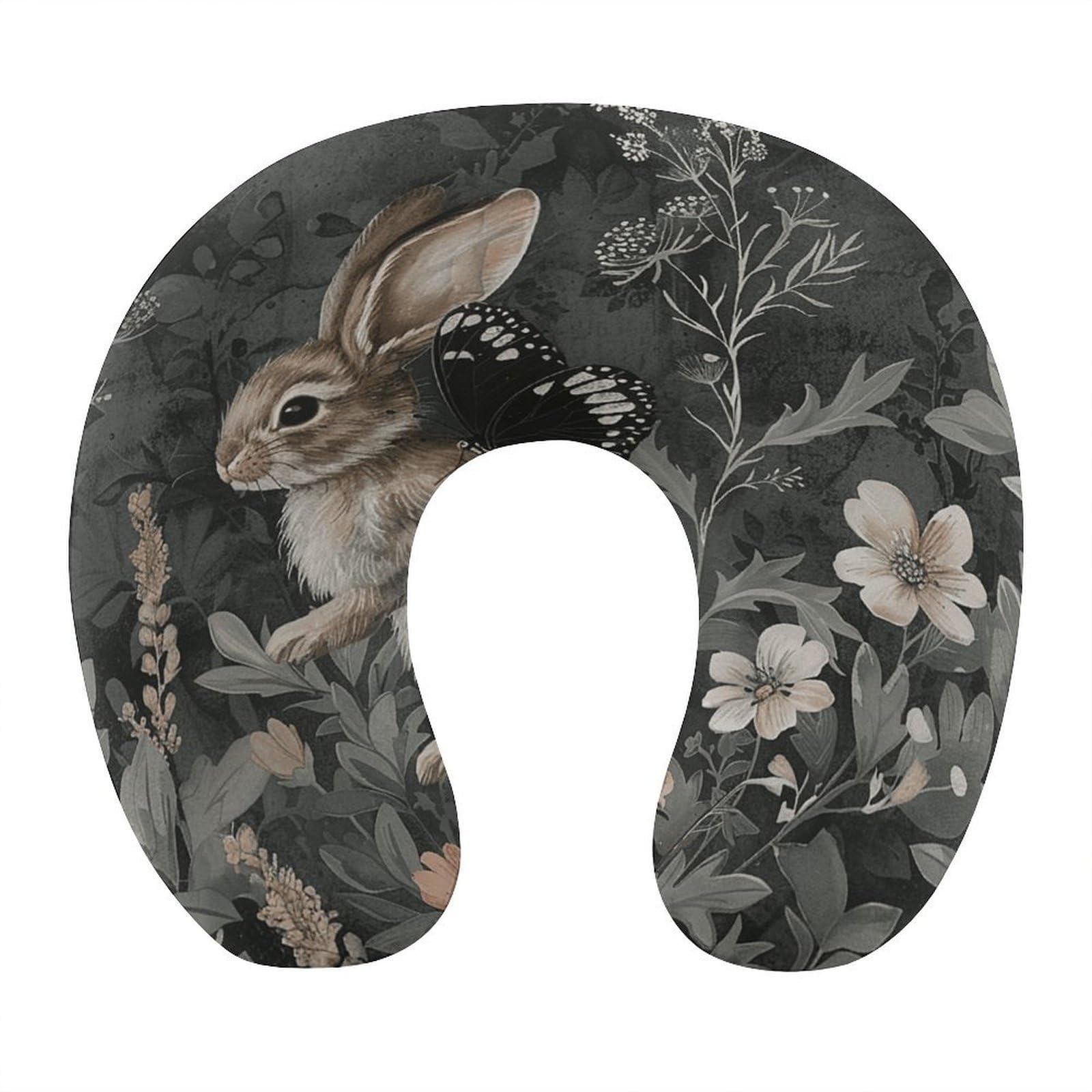 LZQPOEAS Flowers and Rabbit Neck Pillow U Shaped Travel Pillow Comfortable Memory Foam Pillow Portable Neck Support Lightweight Headrest for Airplane Car Home Office Sleeping Traveling