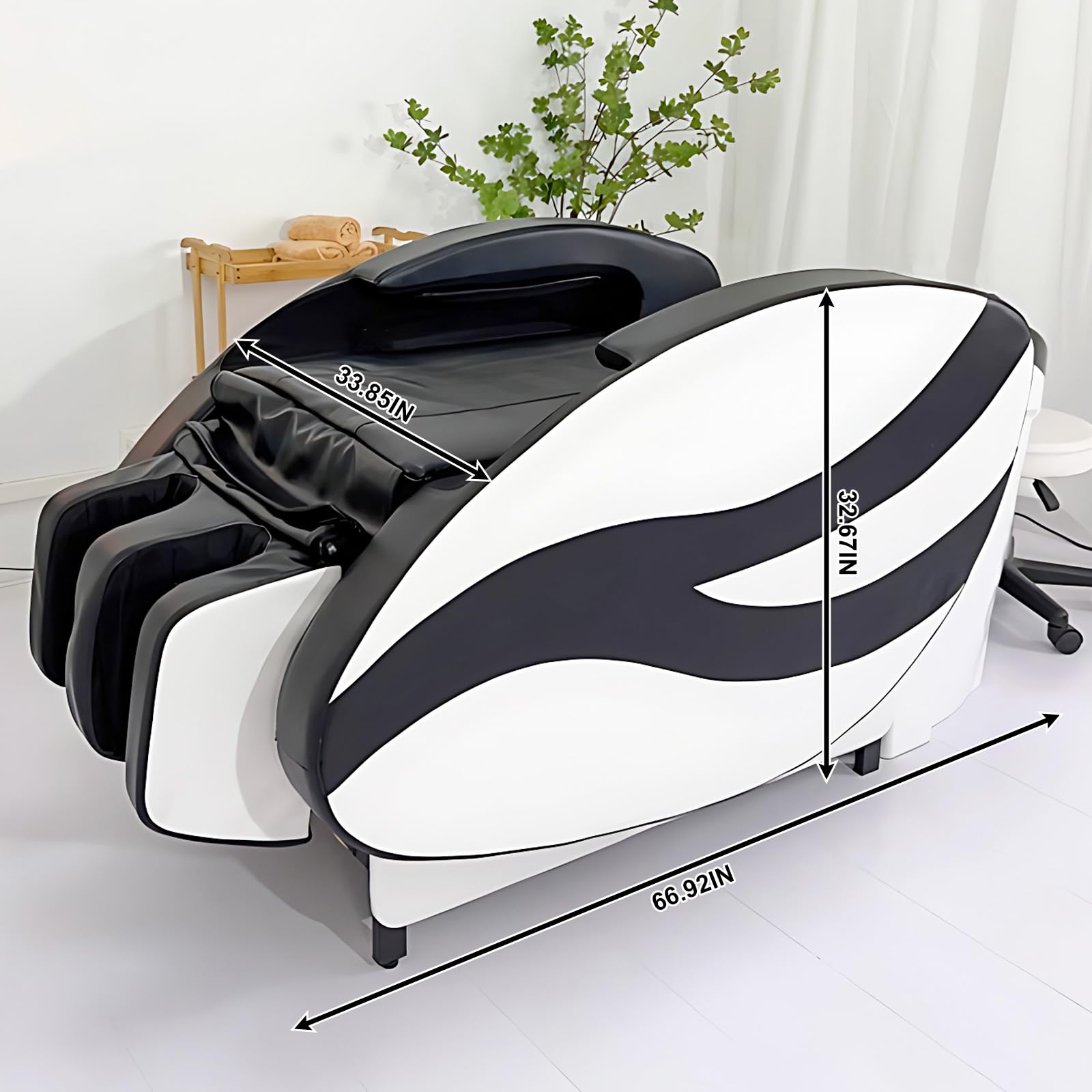 Salon-Massageliege, Moderne Kopf-Spa-Ausstattung In Schwarz-Weiß, Professionelle Spa-Waschliege mit Intelligenter Ganzkörpermassage Und Rückenheizung