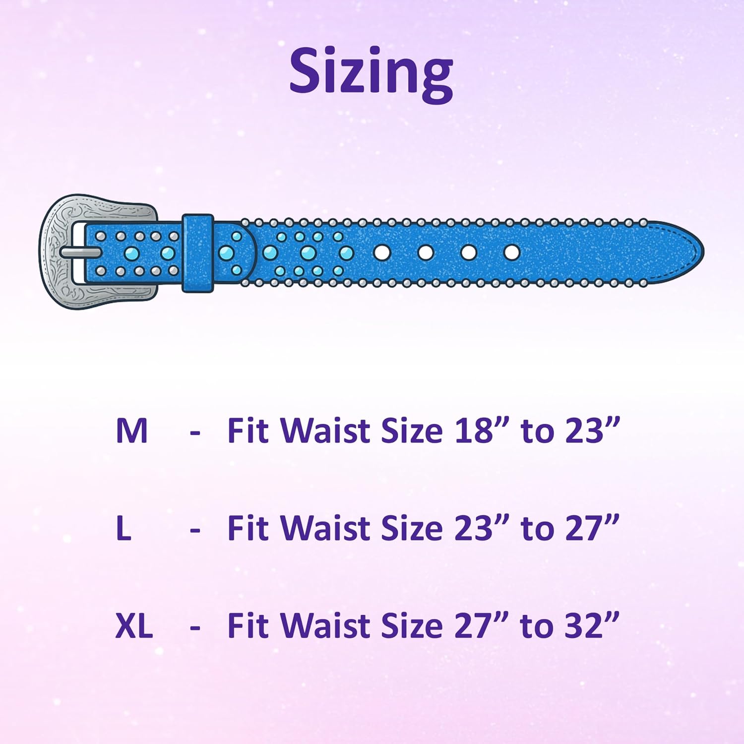 Kids Rhinestone Belt - Western Glitter Bling Belt with Studs & Engraved Silver Buckle