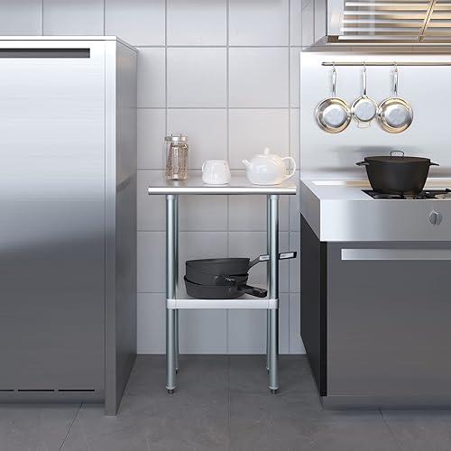Vista 482 de AmGood Mesa de trabajo de acero inoxidable de 18 pulgadas x 36 pulgadas Mesa de preparación de alimentos de cocina de metal NSF