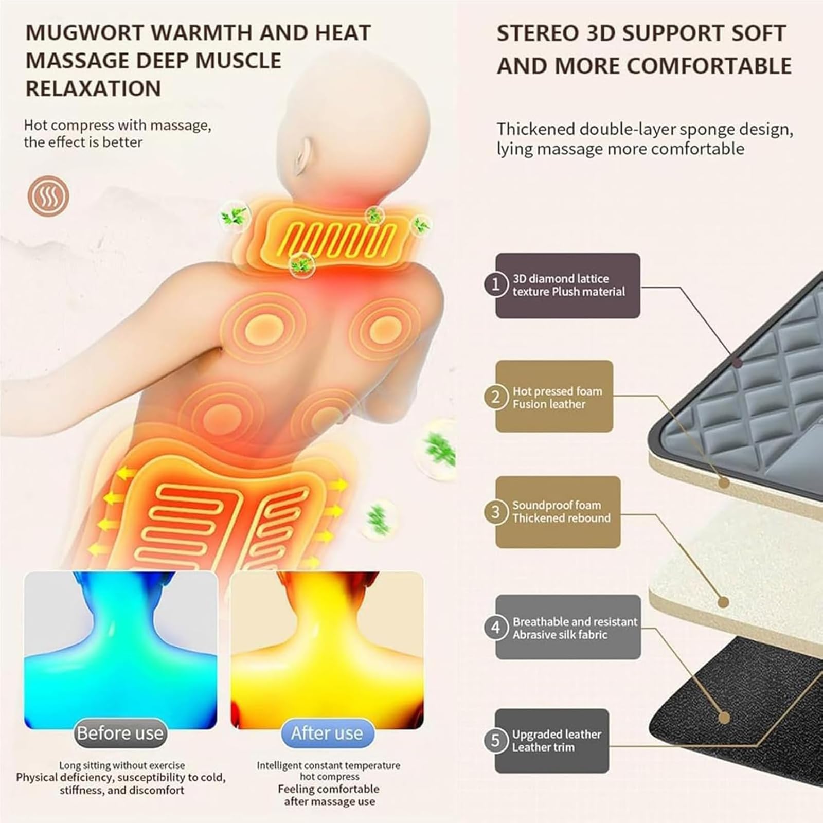 Genérico Colchoneta de Masaje para Cuerpo Completo – Masaje Shiatsu Desmontable,colchón de Masaje con compresa Caliente Lumbar con 9 Modos, cojín Calefactor Plegable para alivi