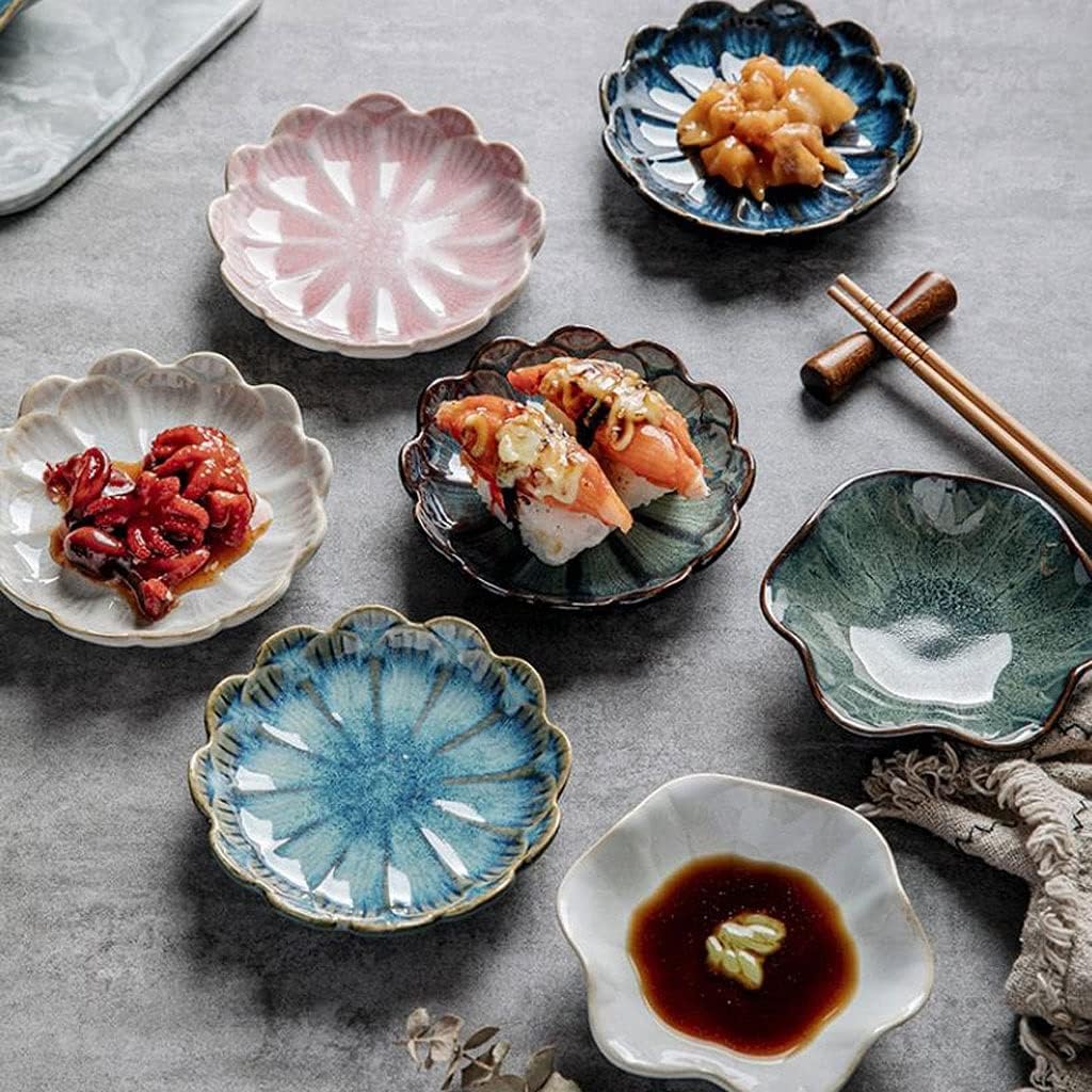 GeRRiT Snack Serving Dishes Lotus Leaf Shaped Ceramics Seasoning Dishes Japanese Style Sauce Dish Ketchup Saucer Vinegar Spice Soy Sushi Seasoning Dipping Bowls Dessert Dishes