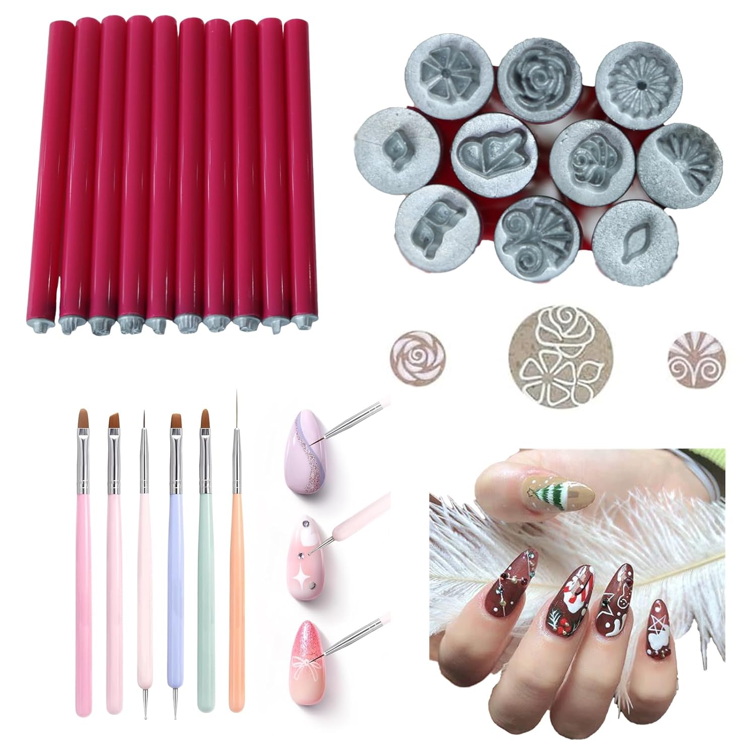 10pcs Nail Art Stamp Pen Set and 6pcs Nail Art Brush Set