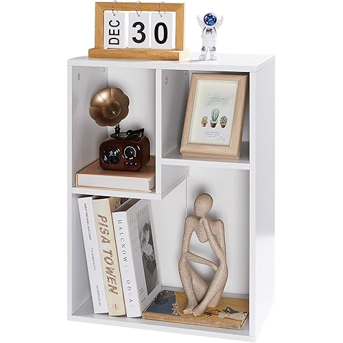 VECELO 3-Cube Small Bookshelf, Modern Bookcases with Shelves Height Up to 12.8 Inches, Suit for Common Size Textbook, Vertical or Horizontal, Cubby Storage Organizer,Pearl White