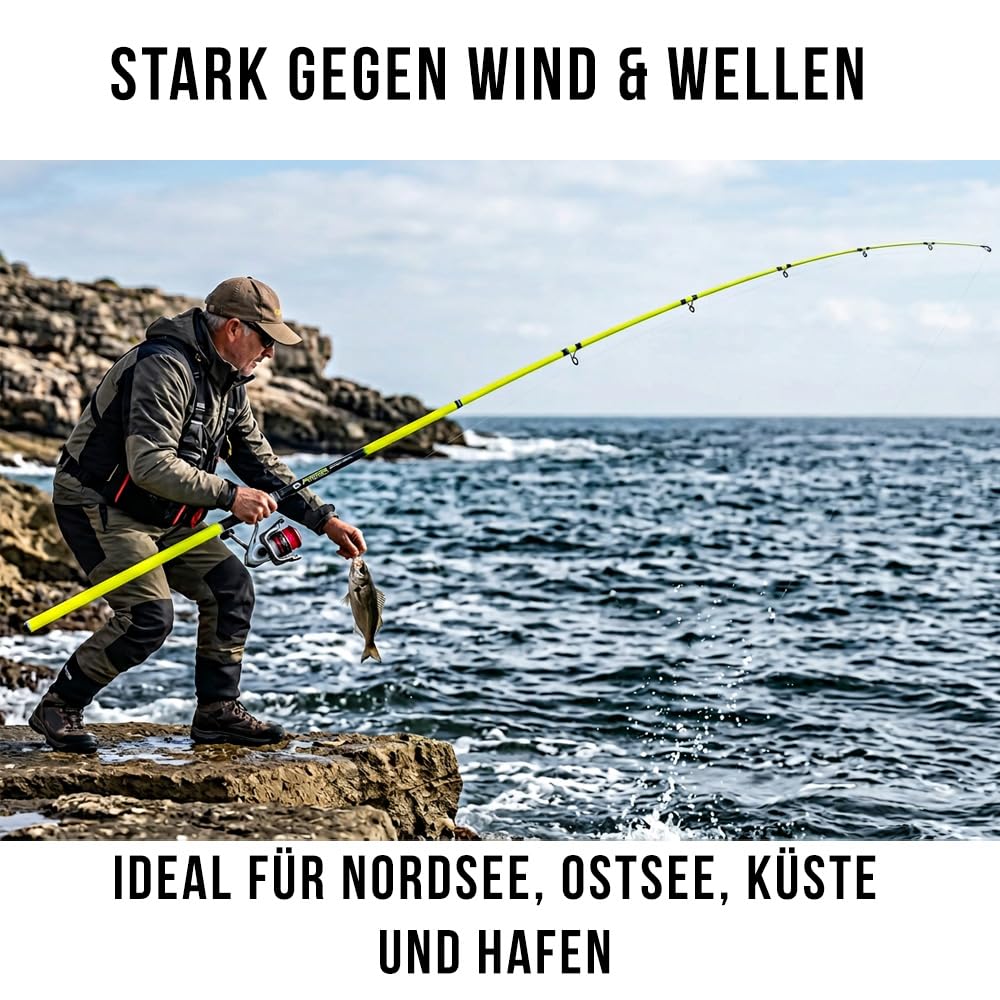 Angelrute Set mit Angelrolle für Meeresangeln – Salzwasser Angelrute, Küstenangeln für Einsteiger und Profis