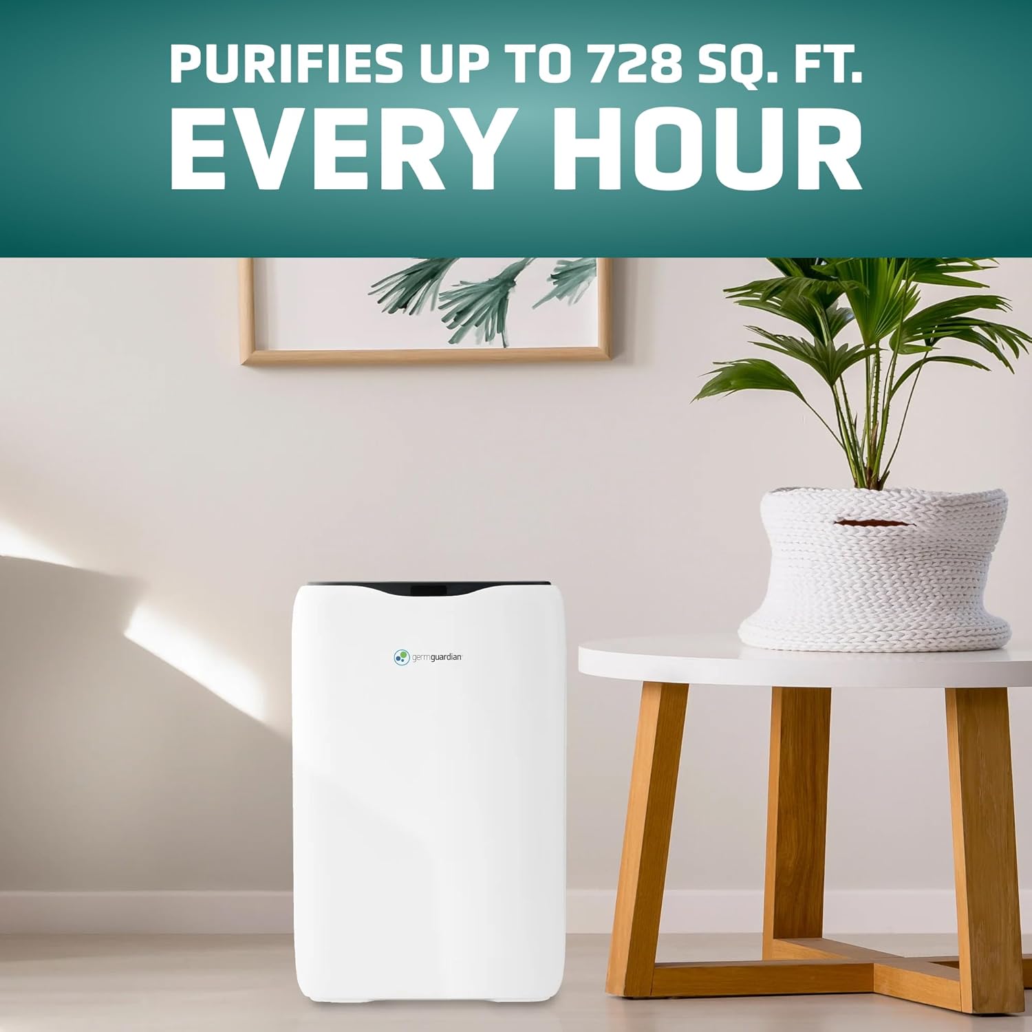 GermGuardian 3-In-1 HEPA Air Purifier for Home, 728 Sq. Ft. Rooms, with HEPA Air Filter, Deodorizer & Optional Ionizer, AC5600WDLX, White