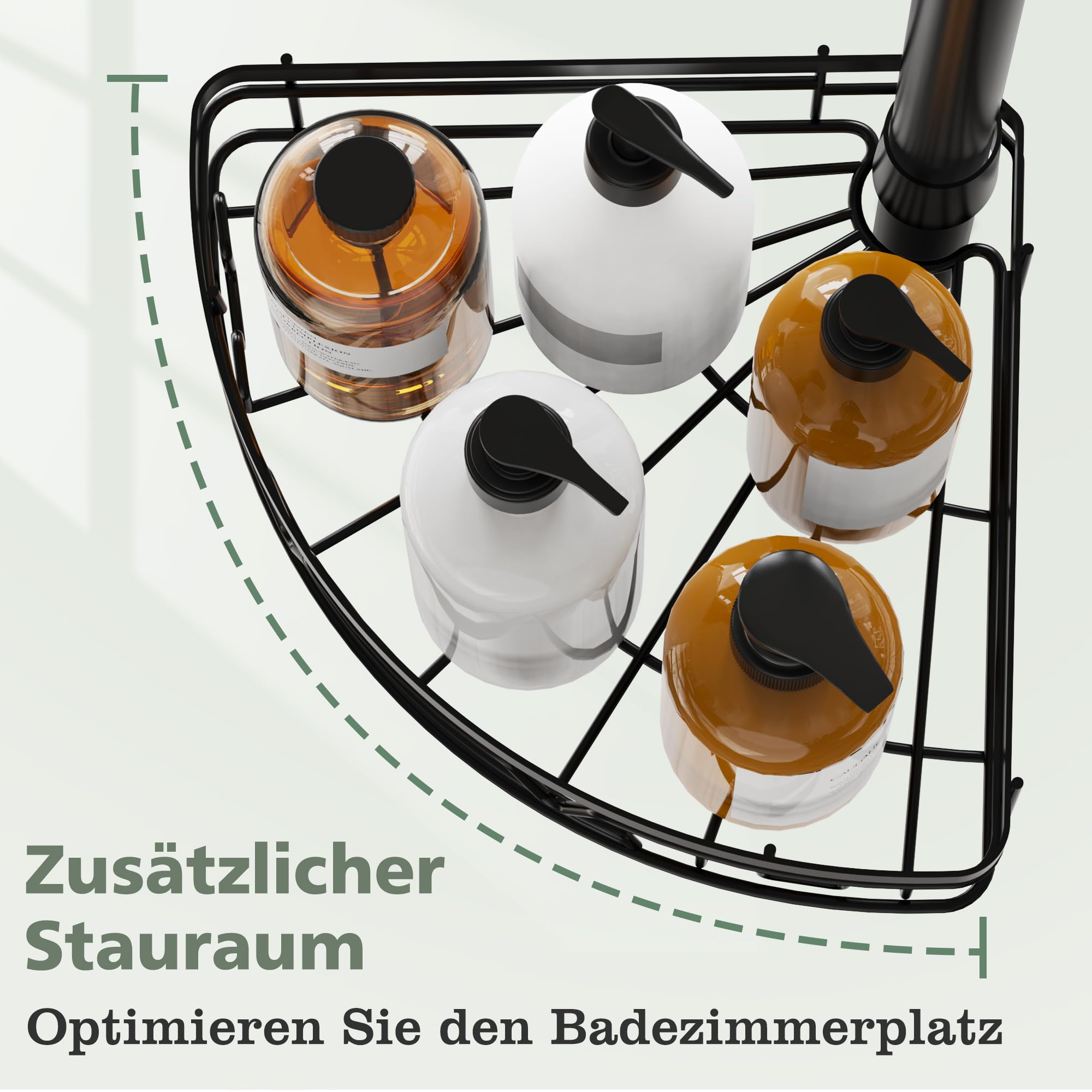 KEGII Teleskop Duschregal - 4 Tier Duschregal Ohne Bohren Teleskopregal Ecke Shampoo Halterung für Dusche(63,5-290 CM, Schwarz)