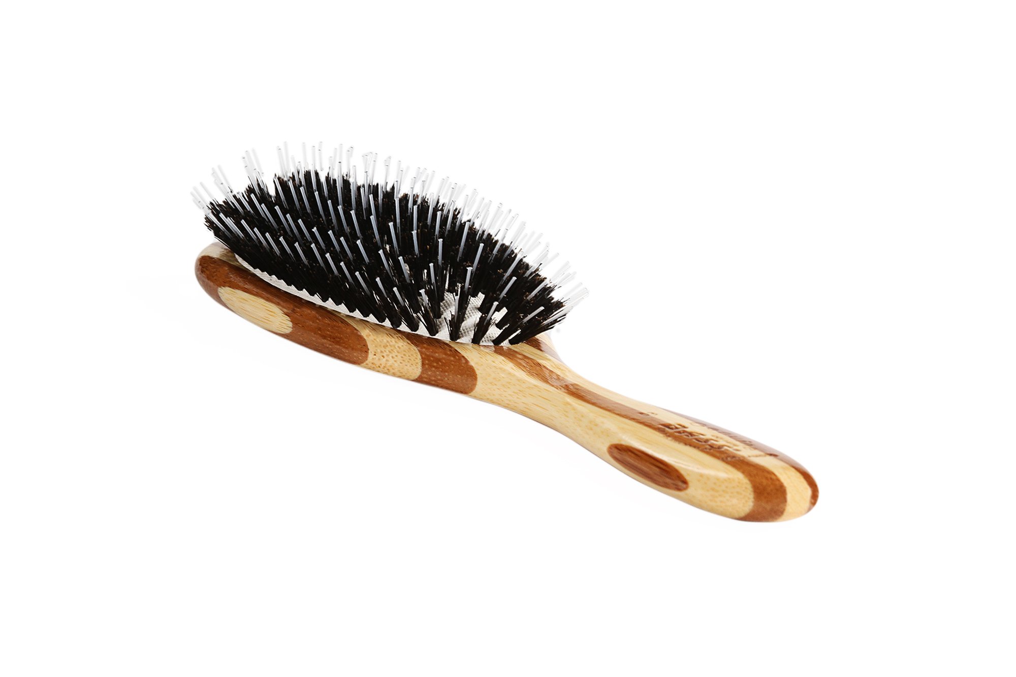 BassBrushes | Shine & Condition Hair Brush | Premium Natural Bristle SOFT | Pure Bamboo Handle | Semi Oval | Striped Finish | Model 876SB - SB