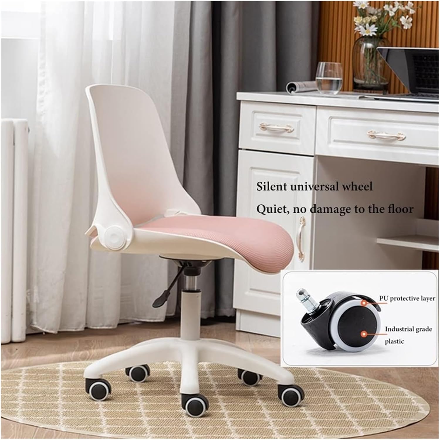 Chair Kids Desk Chair Children Study Chair Office Chair Ergonomic Child Computer Desk Chair Mid Back Swivel Adjustable Rolling Task Chair with Foldable Backrest (Color : /Light Grey)