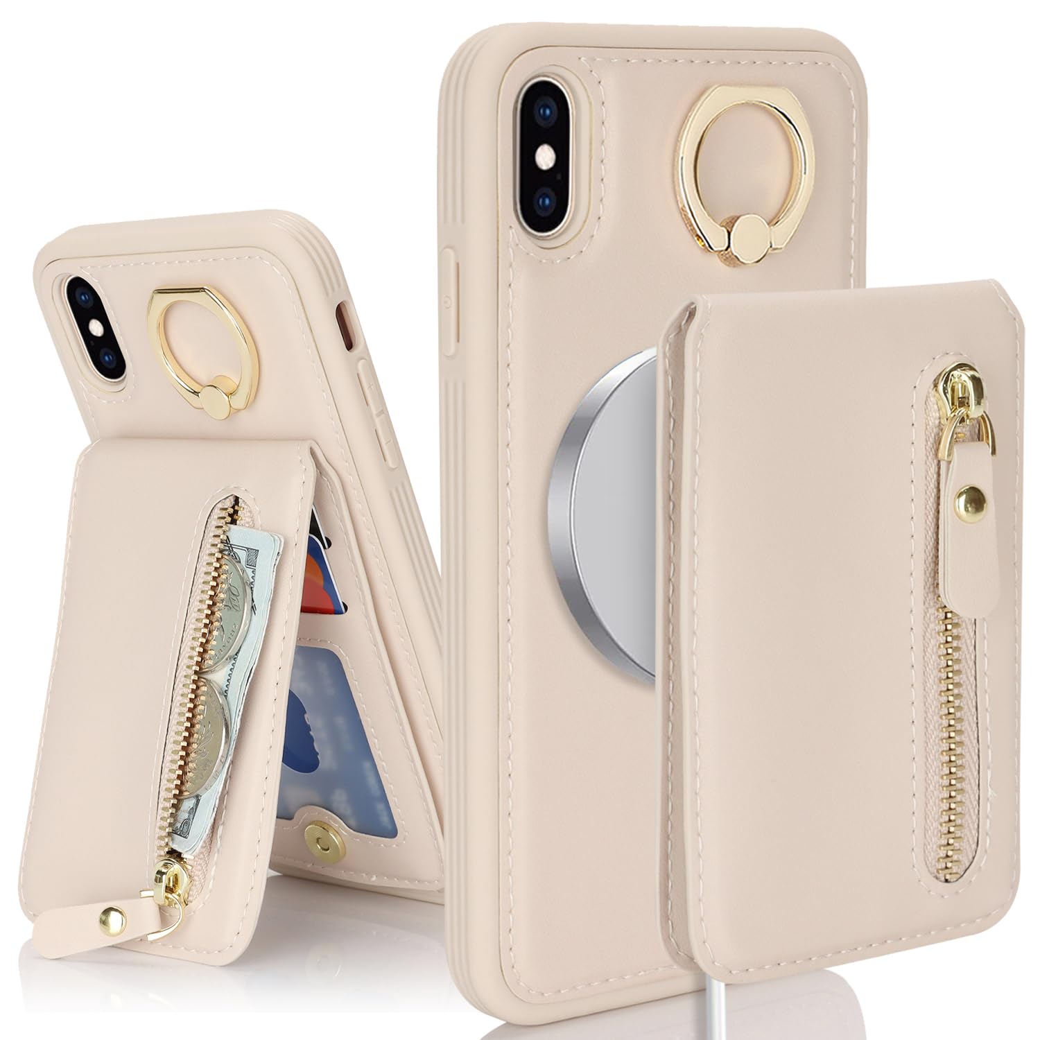 DEYHU for iPhone Xs Phone case with Card Holder with Compatible magsafe Magnetic, Key Chain PU Leather Flip Kickstand Detachable 2-in-1 Wallet case