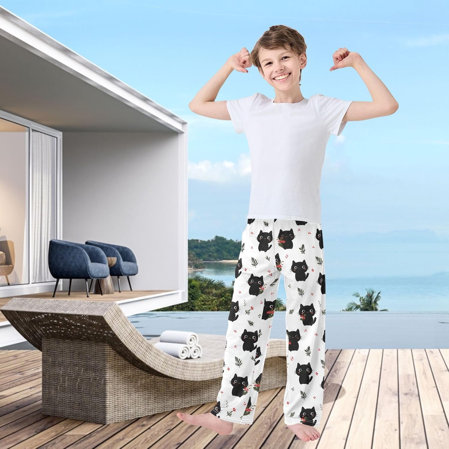 visesunny Boys' Pants Black Cats Christmas Theme Jogger Pants Elastic Waist Long Bottoms Trousers with Pockets S-XL