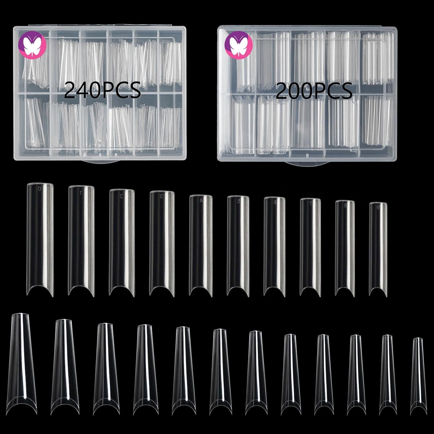 GoLashFun 440PCS XXL Half Cover Nail Tips C Curve Clear