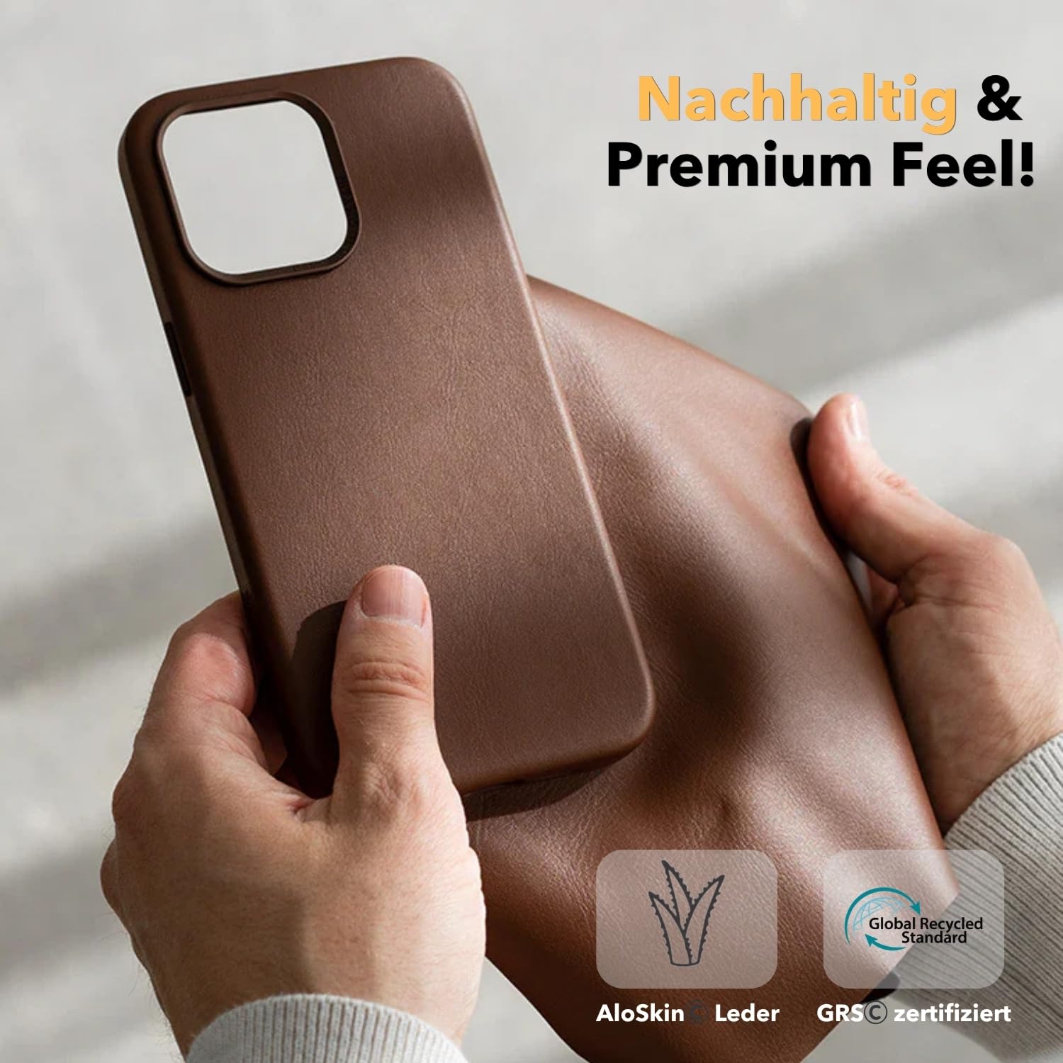 Woodcessories - Leder Case Kompatibel mit iPhone 17 Hülle aus Veganem Aloe Vera Leder Braun, MagSafe Kompatibel, 360° Schutz, Dünnes Design