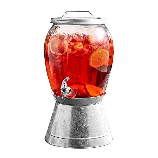Style Setter Beverage Dispenser Cold Drink Dispenser Glass Jug, Metal Stand & Leak-Proof Acrylic Spigot Great for Parties, Weddings & More (Jaxon), 2 Gallon