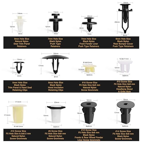 Miniatura 2 de GOOACC 166 clips de retención de automóvil y ojales de tornillo los 12 tamaños y aplicaciones más populares para GM Toyota Honda Nissan Mazda