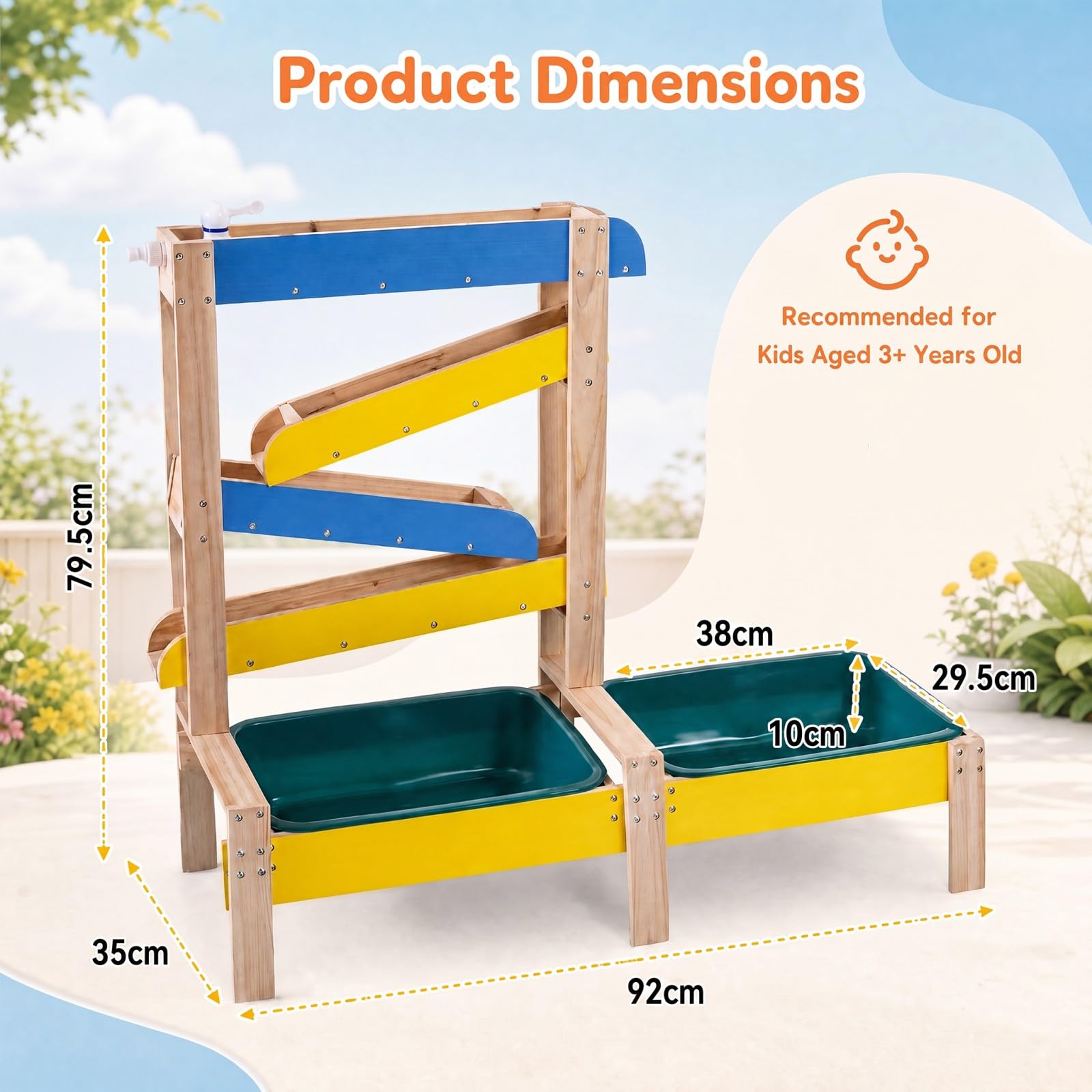 HOMASIS 3 in 1 Sand- und Wasserspieltisch für Kinder Outdoor (Bunt)