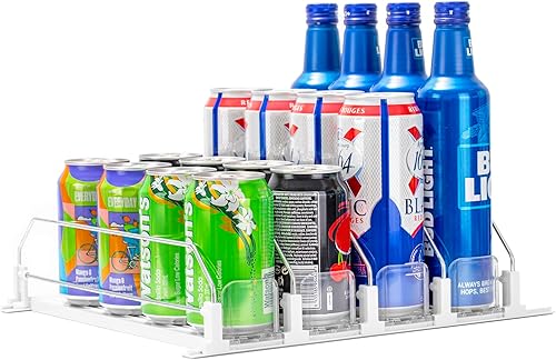 Miniatura 1 de Rula Organizador de bebidas para refrigerador, dispensador de latas de soda autoempujable para mini refrigerador, ancho ajustable, empujador de