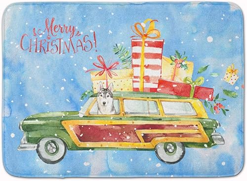 Caroline's Treasures CK2424RUG Feliz Navidad Siberian Husky Alfombra de espuma viscoelástica lavable a máquina, 19 x 27, multicolor
