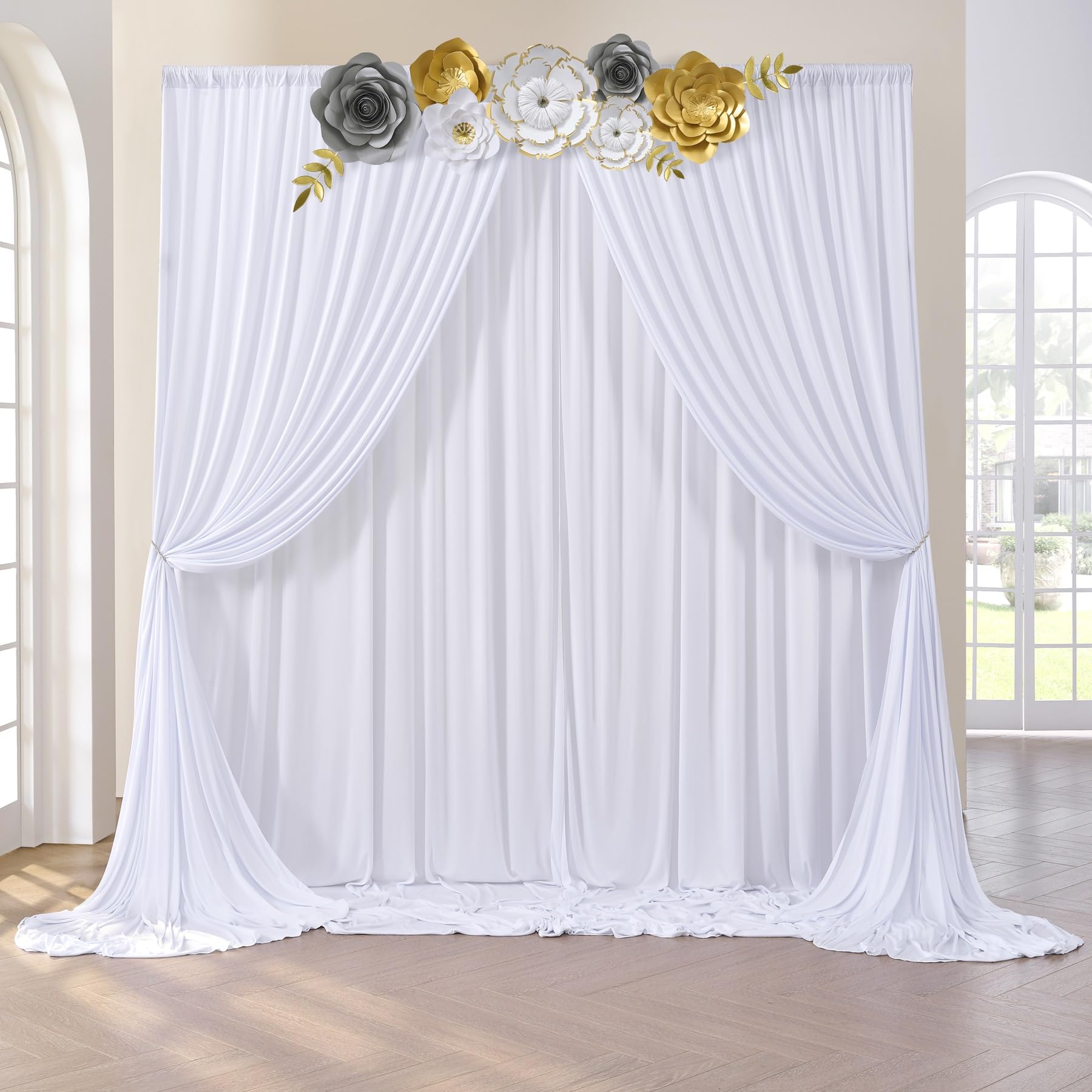 Cortinas Tipo Telón De Fondo Color Champán De 8 X 10 Pies Para Bodas, De Poliéster Sin Arrugas, Para Baby Shower, Fiestas De Cumpleaños, Decoración De Fondo De Escenario, 4 X