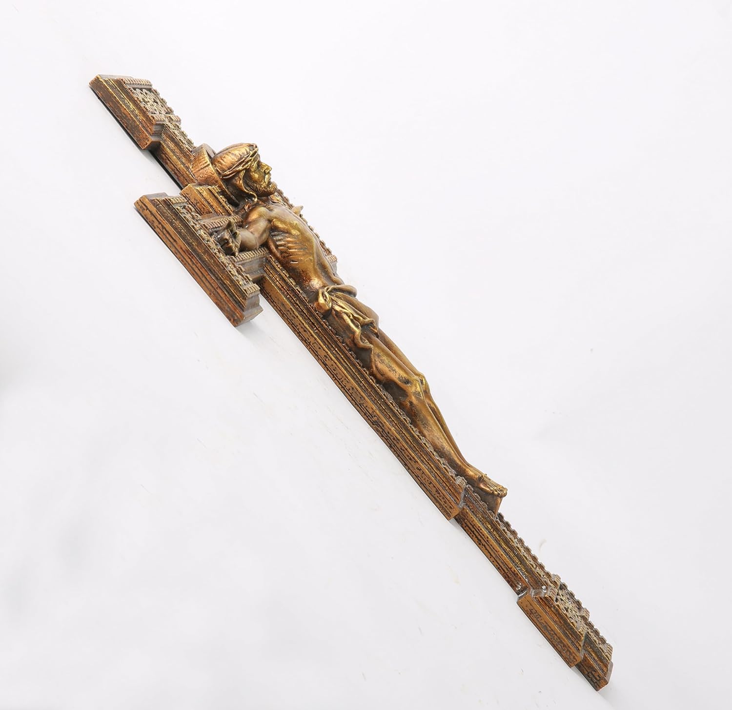 BC Catholic Jesus Crucifix Wall Cross, Catholic Wedding Gift, Devout Gift, Prayerful Inspiration Home Décor, Wood Carve Looking Gold Finish,12"H Hand Painted by Buildclassic