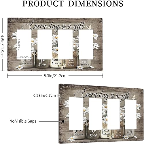 Miniatura 316 de Placa de pared dúplex de receptáculo de dispositivo de 1 gang de madera envejecida blanca gris con veta de tablón, cubierta de enchufe eléctrico de