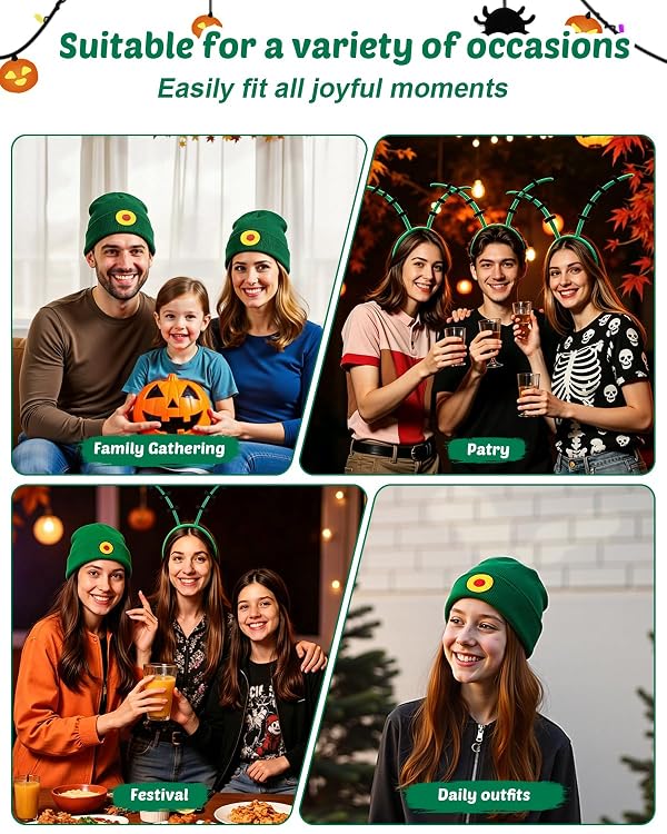 2PCS Antenna Headband and Big Eye Green Beanie Halloween Costumes Accessories for Men Women Ocean Cosplay Party Set by Mazholoths - Used condition - Image 5