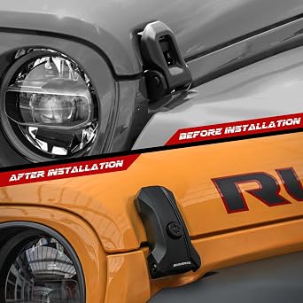 Seven Sparta Upgraded Locking Hood Latches for Jeep Wrangler JL/JLU 2018-2025 & Gladiator 2020-2025, with Keys & Anti-Theft Screws - Aluminum Locking Hood Catch, 1 Pair, Streamlined