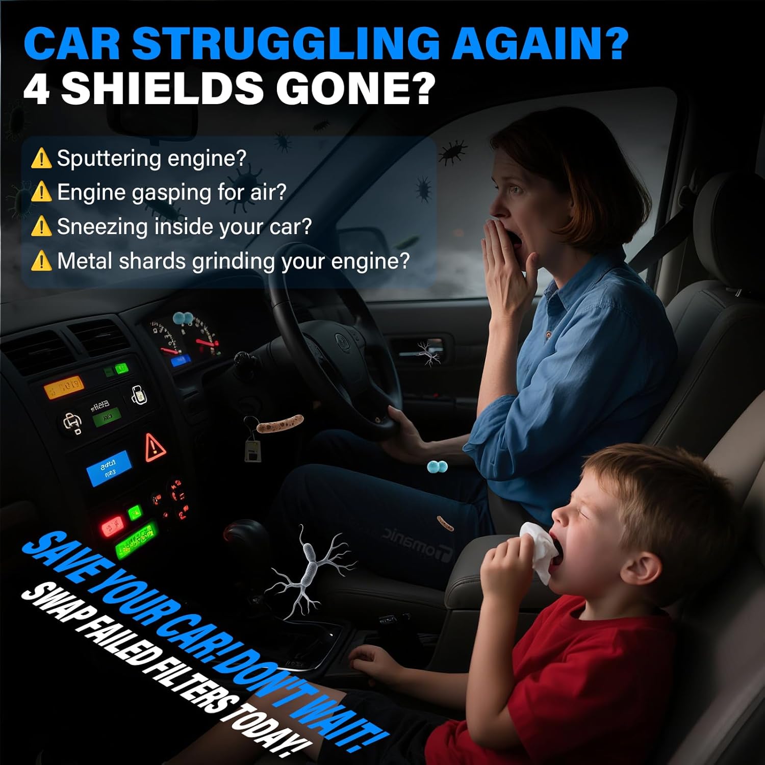 4-in-1 Diesel Truck Filter Kit -Compatible with Ford 6.7L Powerstroke (2020-2025) F250 F350 F450 F550 Super Duty-Incl. FD4625 Fuel Filter, DPA11885 Air Filter, P6128 Oil Filter, D3806 Cabin Air Filter