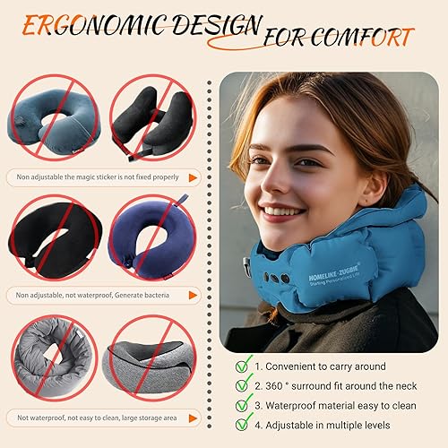 Miniatura 32 de Almohada inflable de viaje para avión, almohada inflable para el cuello, para viajes, oficina, siesta, soporte para el cuello, compra 1 y obtén 3 C