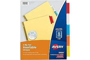 Avery Big Tab Dividers, 8.5 x 11 Inch, 5 Tab, Insertable, Multicolor (11109CT)