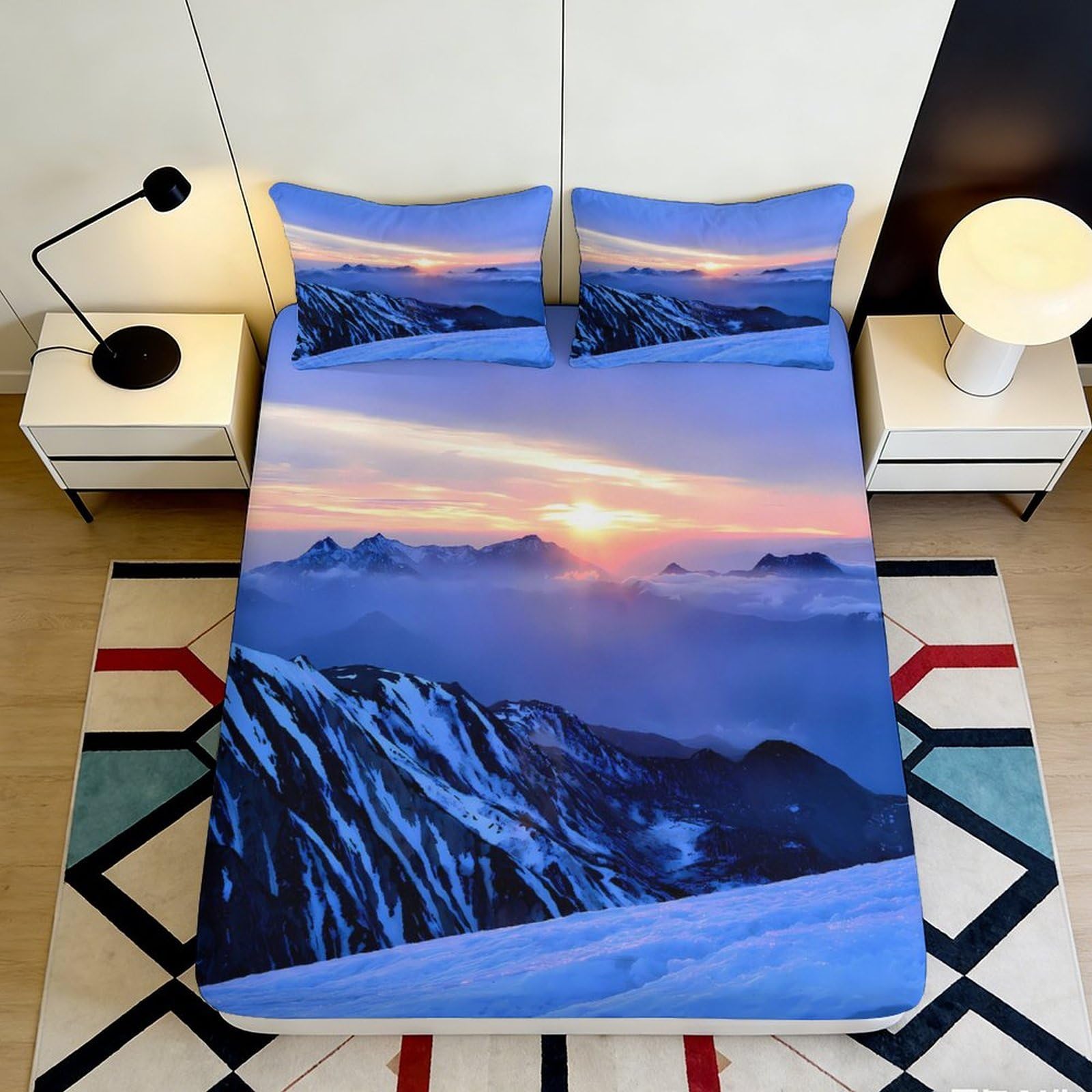 Pnayamiorkfel Style-10 3D Printed Mountain Sunrise Fitted Sheet Microfiber Soft Breathable Misty Peaks Bed Cover For Bedroom Dorm Mattress Protection Decor 90X200x25cm