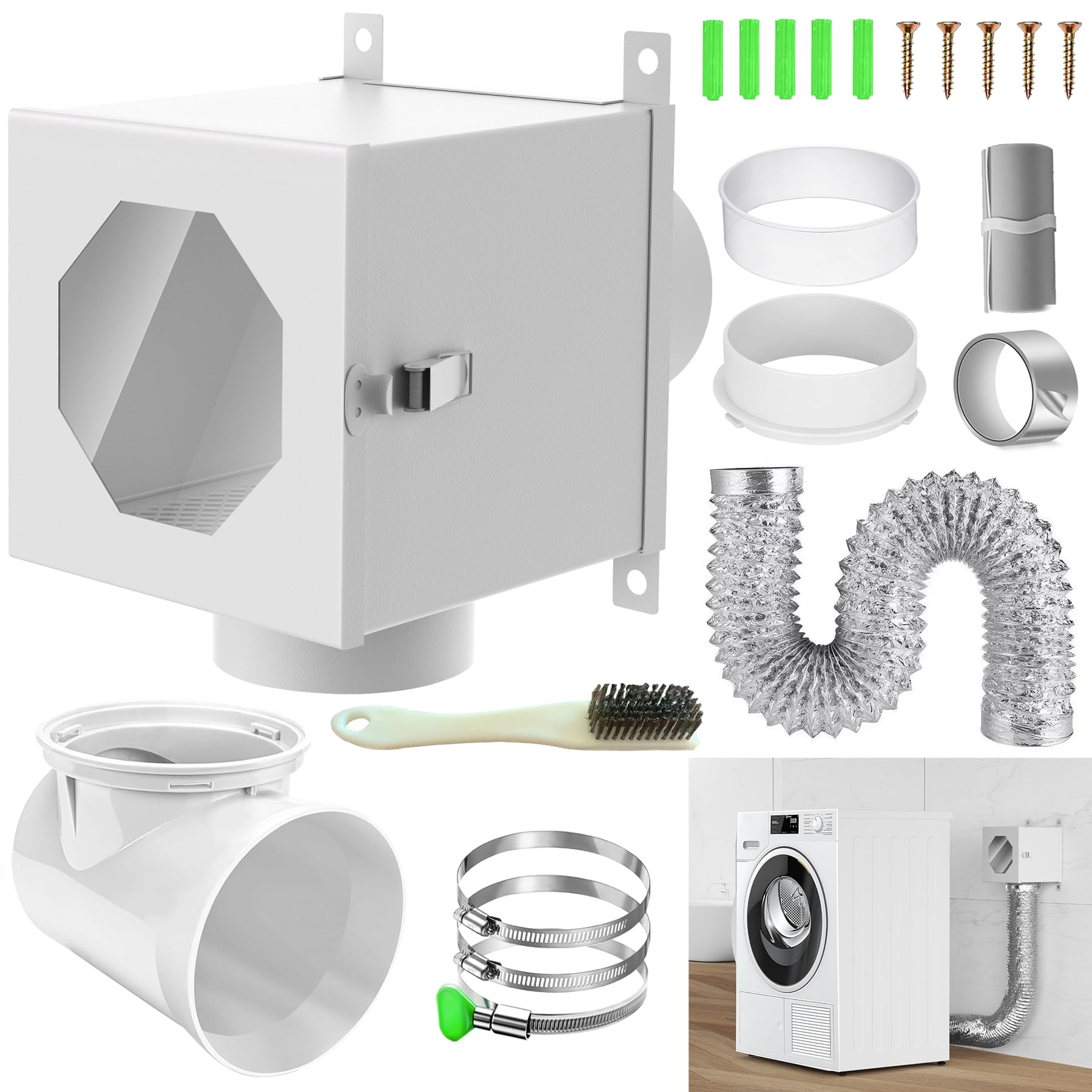 Piège à peluches en métal pour sèche-linge intérieur avec kit d'aération complet de 10,2 cm