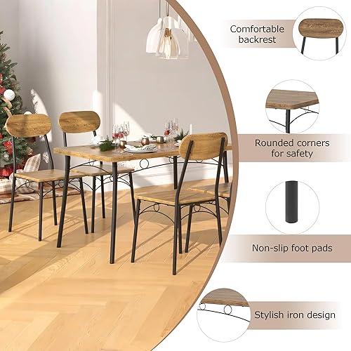 Miniatura 6 de VECELO Juego de sillas de mesa de cocina para 4, mesa de comedor de madera de 5 piezas con 4 sillas, perfecto para espacios pequeños, cocina