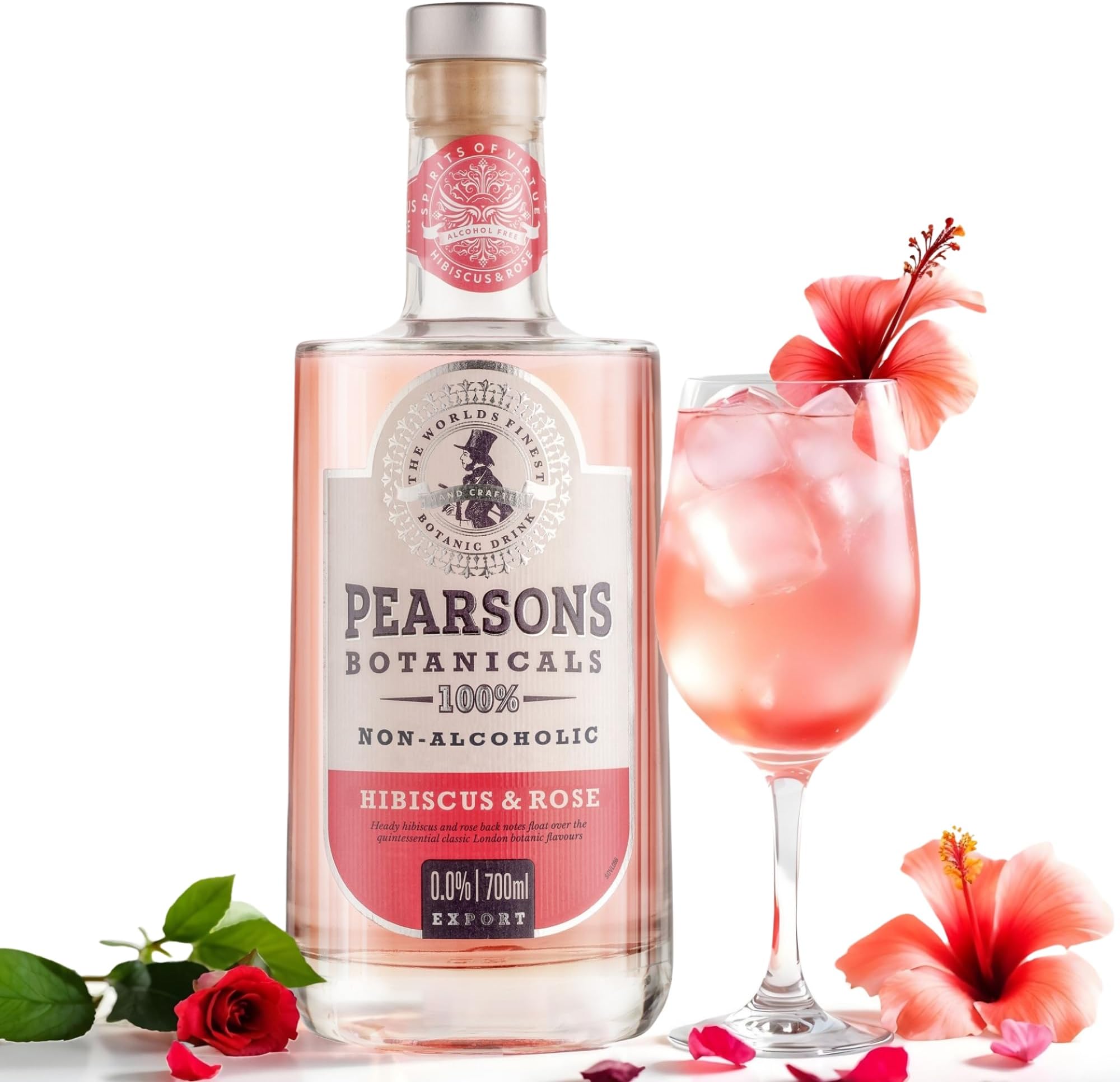 Pearsons Botanicals Hibiscus & Rose Non Alcoholic Gin, Award Winning Mellow and Fragrant Blend, Non Alcoholic Spirits - Halal, Low Sugar, and Gluten-Free, Part of the Spirits of Virtue Range (700ml)