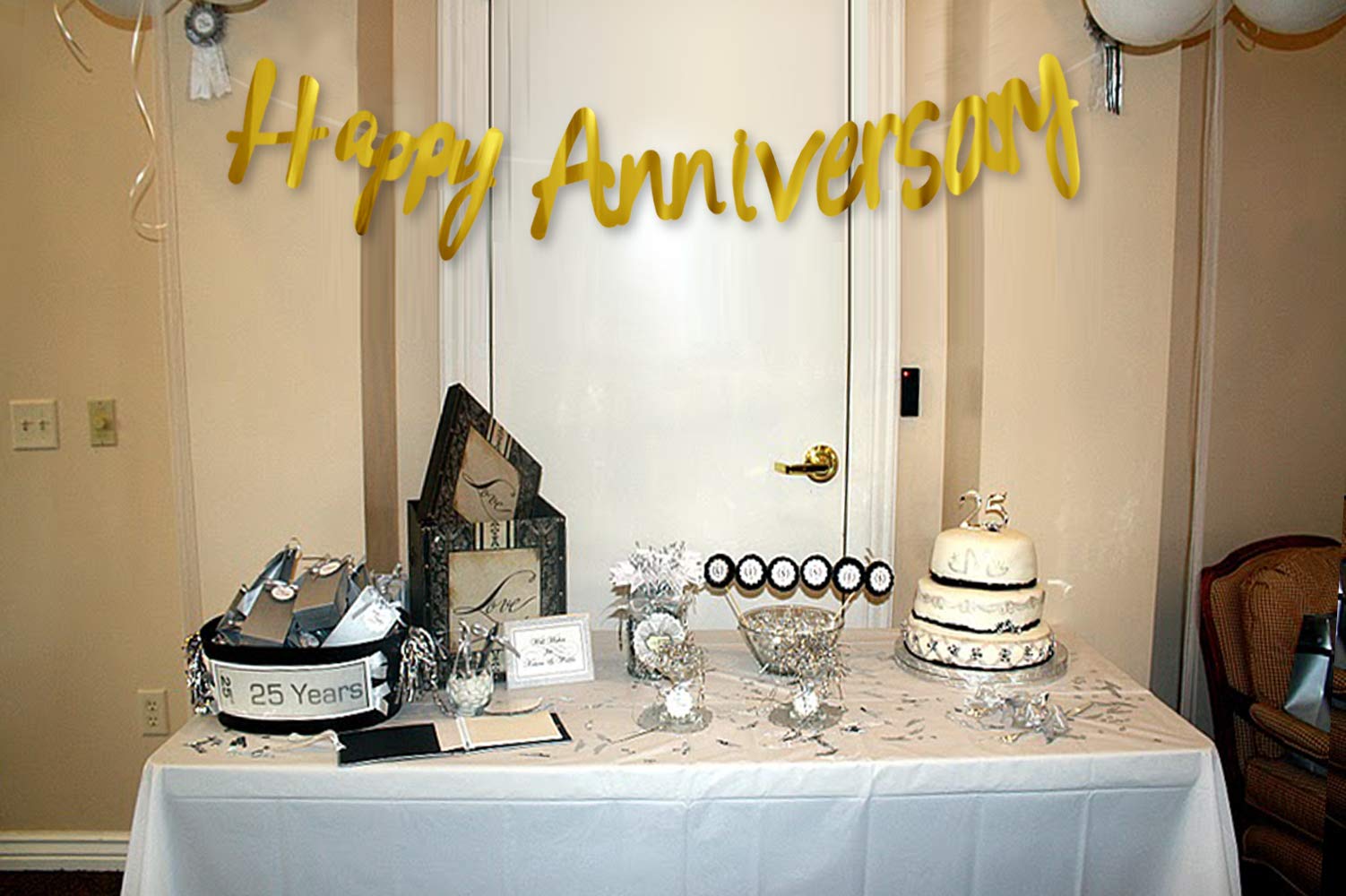 AMFIN® Happy Anniversary Golden Bunting Paper Banner Set for Home Decoration Items 2