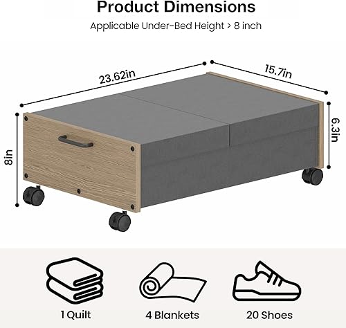 Miniatura 2 de 2 paquetes de almacenamiento debajo de la cama con ruedas, cajones de almacenamiento rodantes debajo de la cama con tapa, organizador de madera